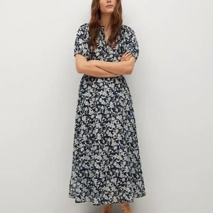 Navy and White Floral Mango Maxi Dress